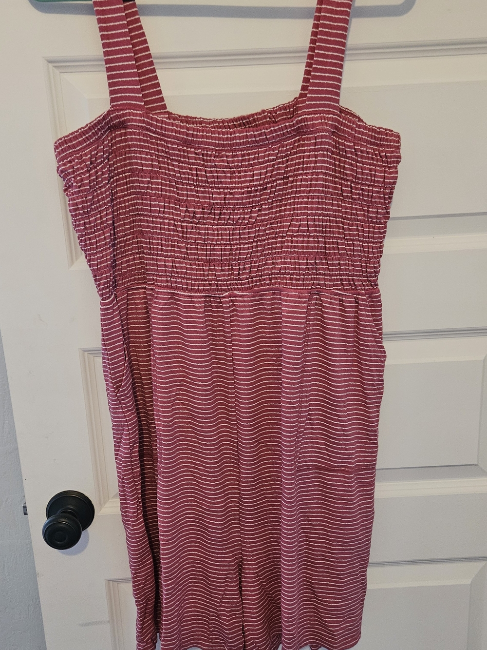 Zenana Outfitters Raspberry & White Smocked Striped Romper